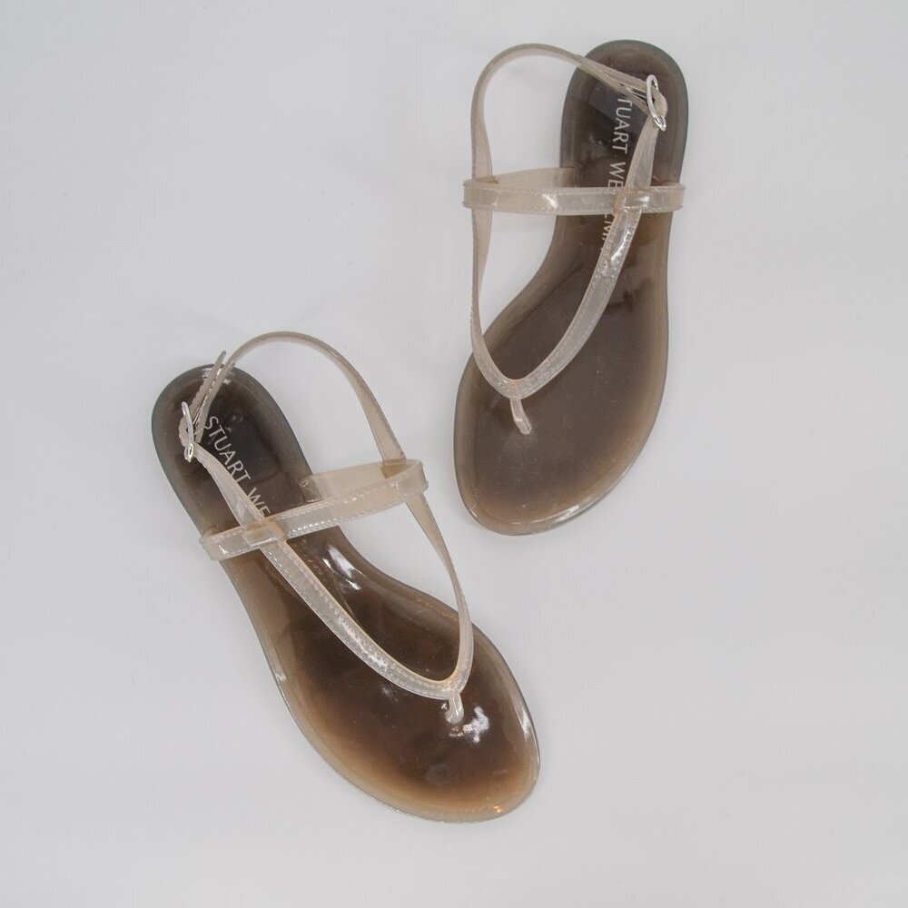 Stuart Weitzman Summer Jelly Sandals Millie Grey Clear Thong Flats Women's 7